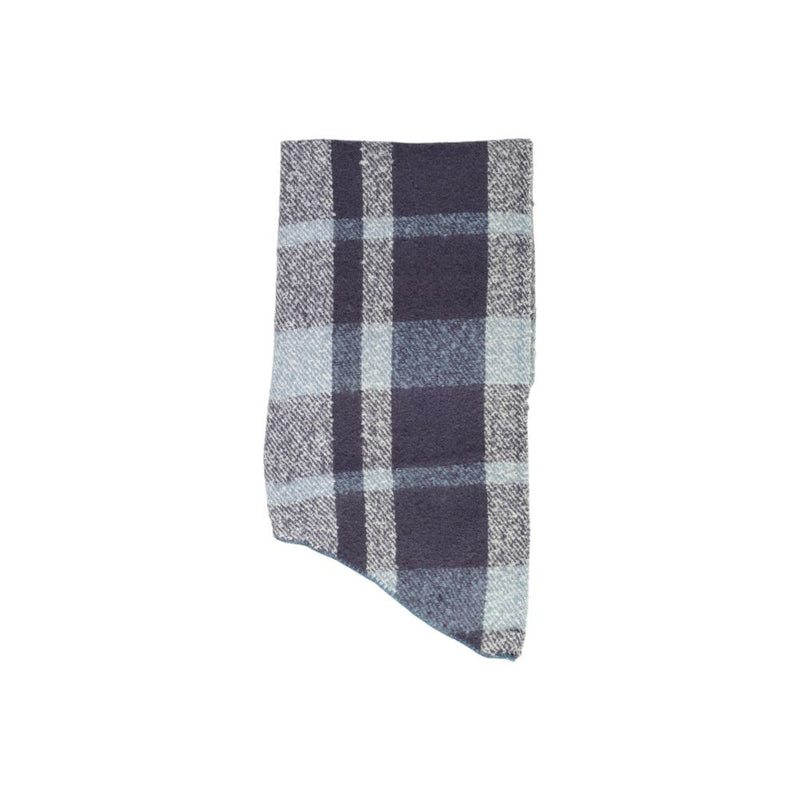 Turquoise and dark grey plaid polyester scarf folded neatly