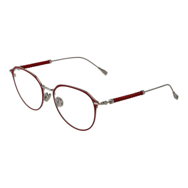 Tod's red and silver metal eyeglass frames with braided temple details