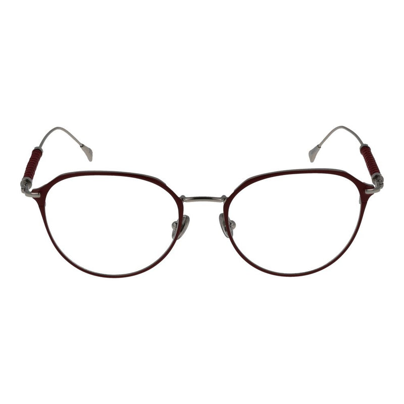 Tod's burgundy and silver metal eyeglass frames with rounded lenses