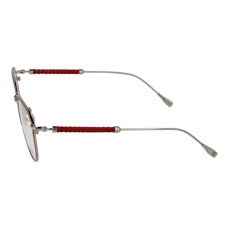 Tod's silver metal glasses frames with red braided leather temples side view