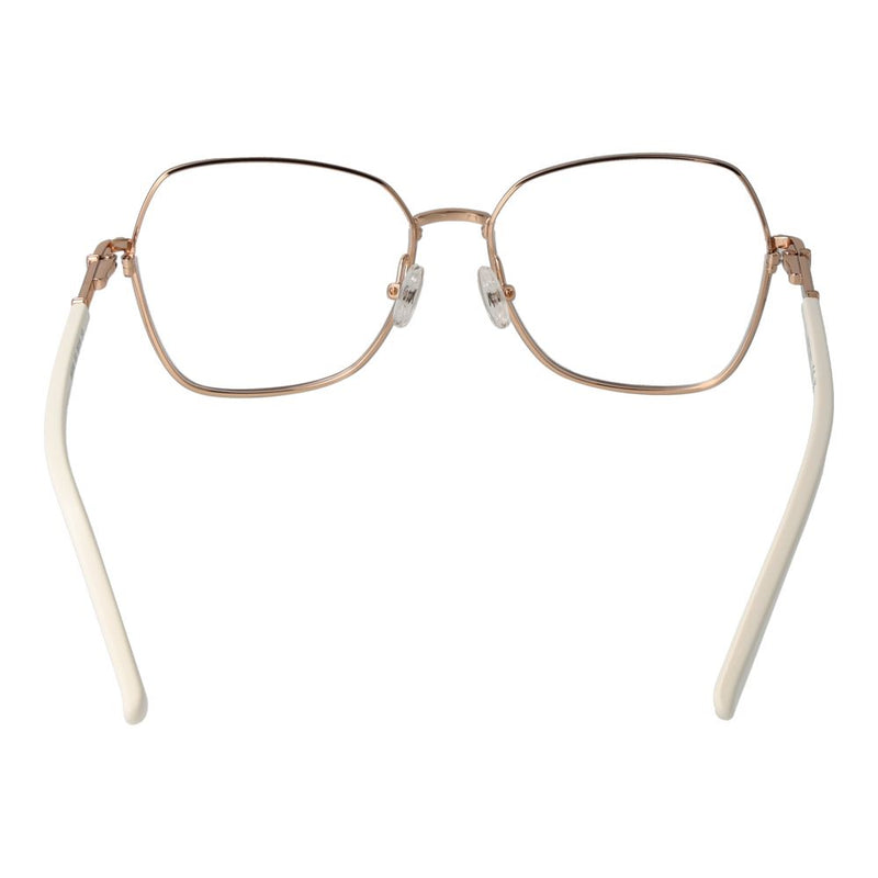 Rose gold metal glasses frames with square rims and white temple tips