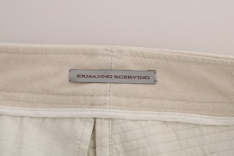 Beige corduroy skinny pants waistband with Ermanno Scervino brand label