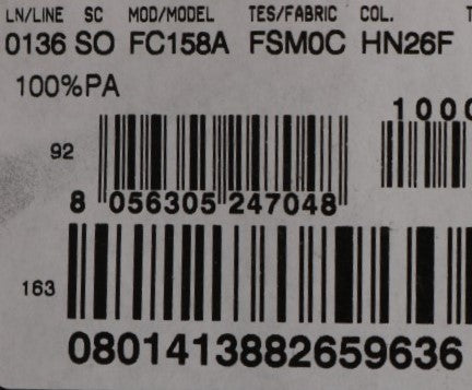 Dolce and Gabbana product tag showing fabric composition and barcodes