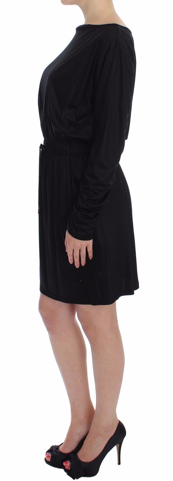 Black modal silk shift knee dress
