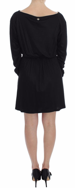 Versace Jeans Black Modal Silk Shift Knee Dress