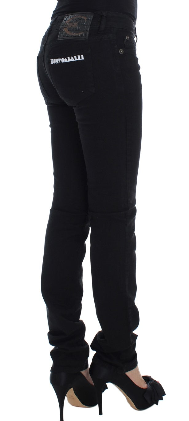 Black cotton stretch slim fit skinny jeans viewed from behind