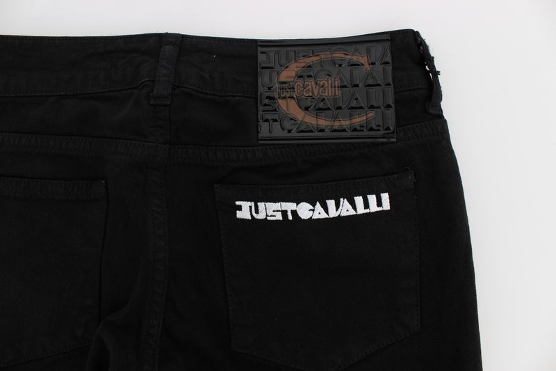 Cavalli black cotton stretch slim skinny fit jeans with logo patch