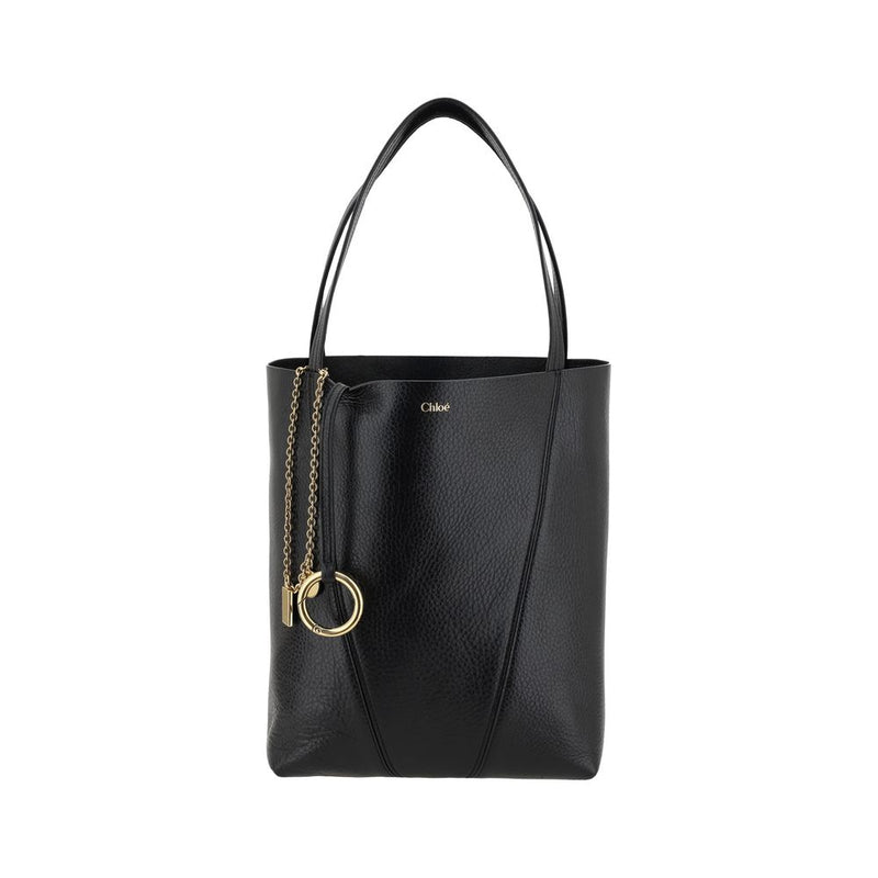 Black textured leather Chloé shoulder bag with gold hardware and dual straps