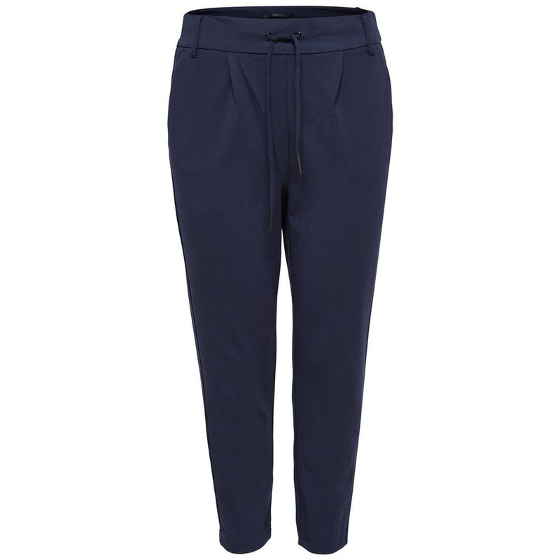 Blue viscose casual pants with drawstring waistband and tapered legs