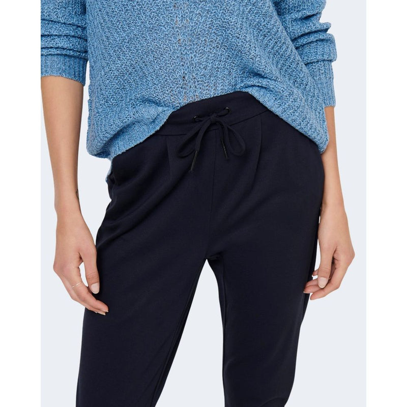 Dark blue viscose casual pants with a drawstring waistband