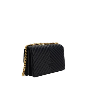 PINKO Black Calf Leather Bos Taurus Shoulder Bag