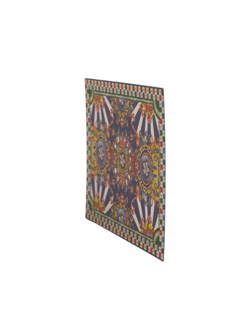 Multicolor leather card holder with ornate Sicilian cart print and geometric border