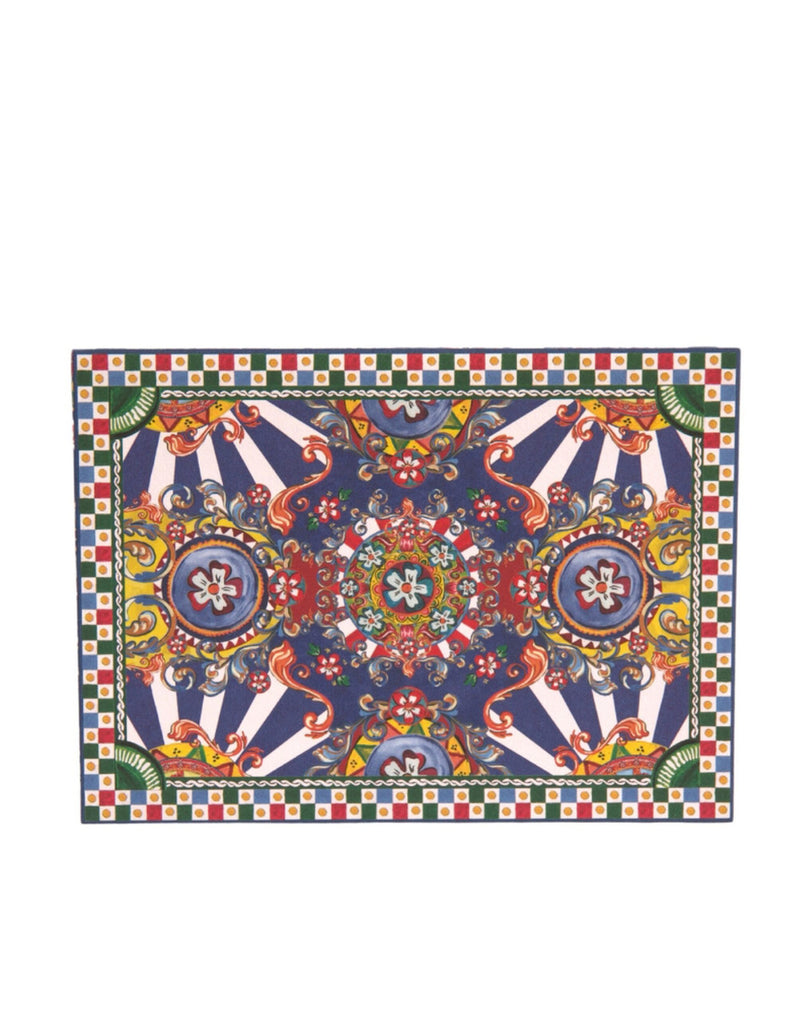 Multicolor leather envelope card holder with intricate Carretto Siciliano baroque print