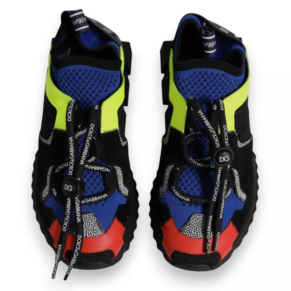 Dolce & Gabbana multicolor mesh Sorrento trekking sneakers with black logo laces, toggle closure, and vibrant accents.