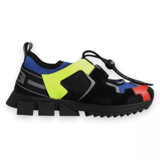 Dolce & Gabbana multicolor mesh Sorrento trekking sneakers with black, blue, neon yellow, and red accents.