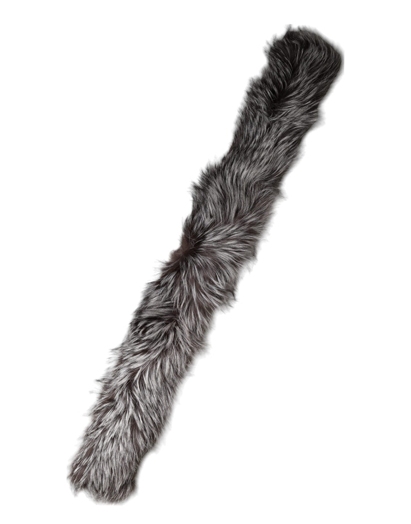 Plush gray and black fox fur winter scarf neck wrap