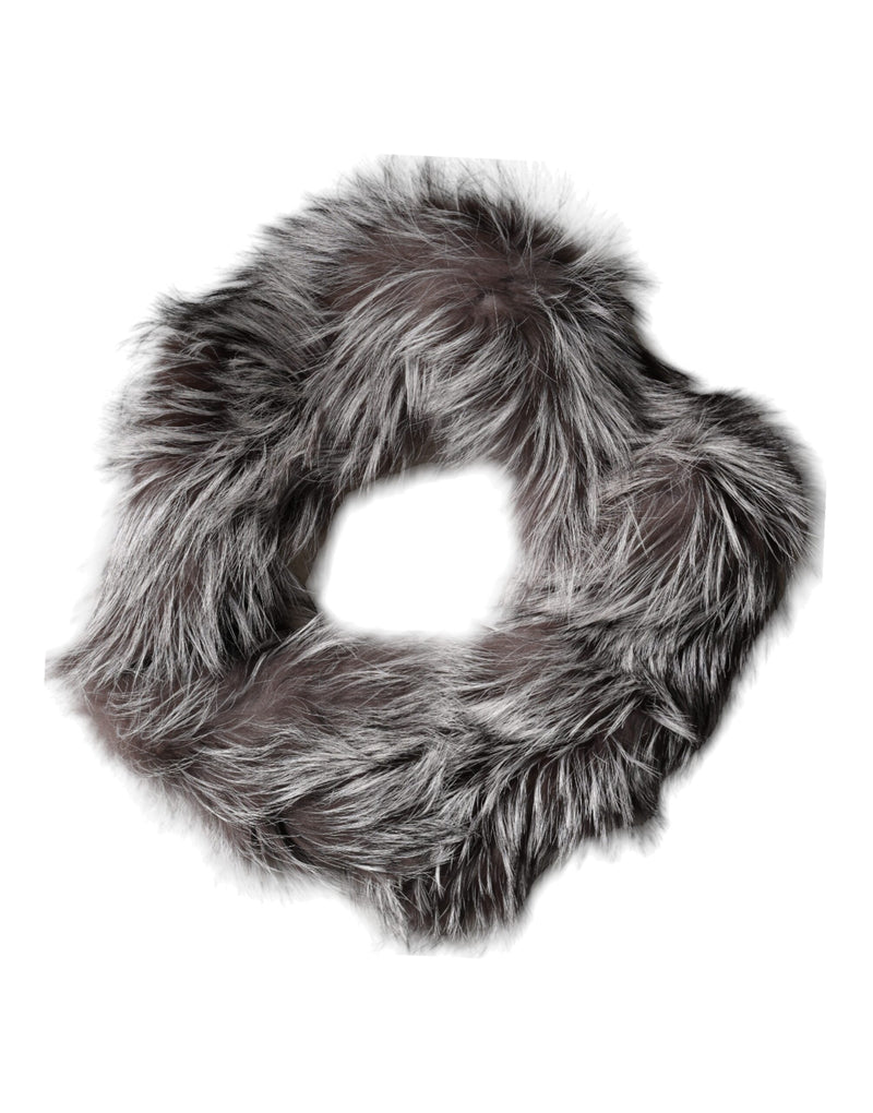 Fluffy gray and white fox fur infinity scarf neck wrap