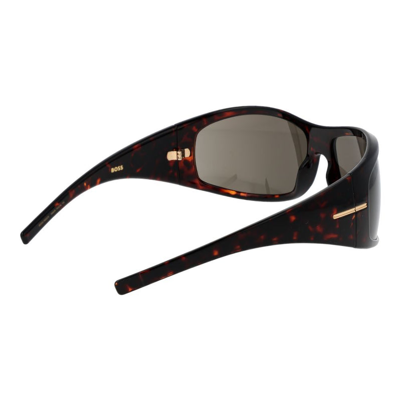 Brown tortoiseshell eco polyamide sunglasses with dark lenses and thick frames