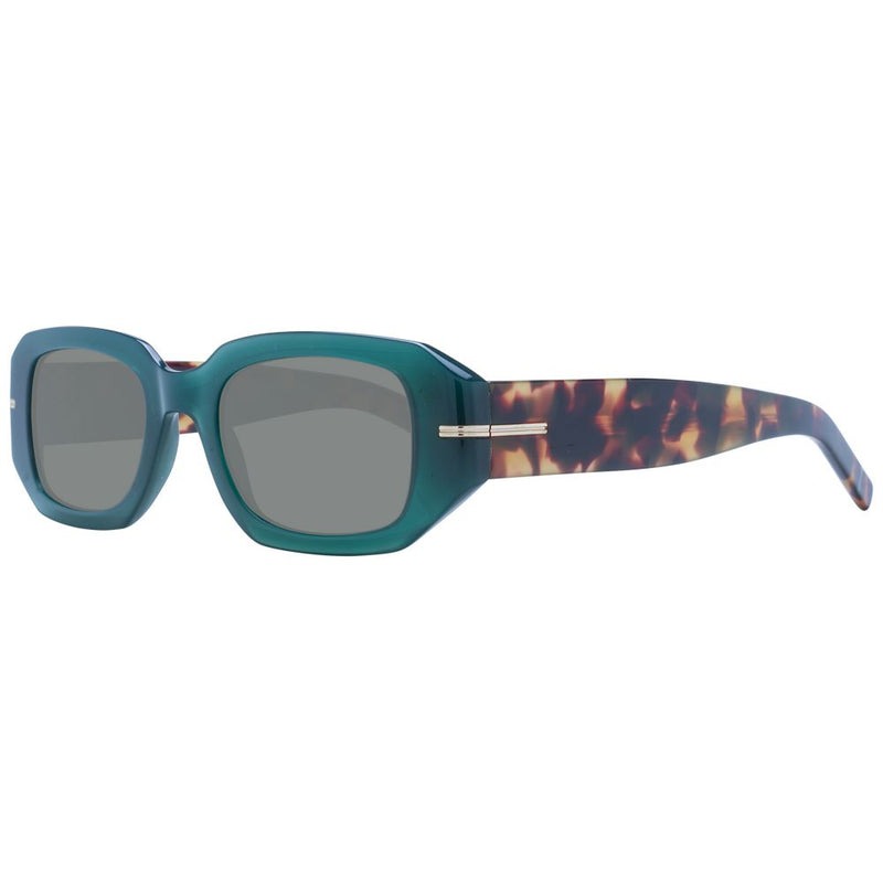 Teal and tortoiseshell eco acetate sunglasses with thick rectangular frames and gray lenses