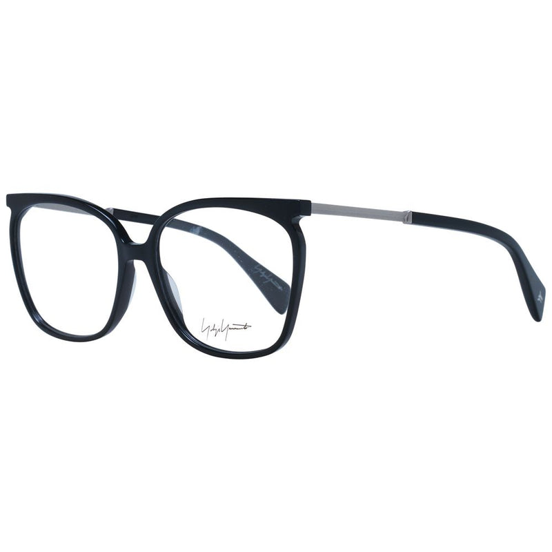 Black acetate eyeglasses with rounded square frames and silver temples