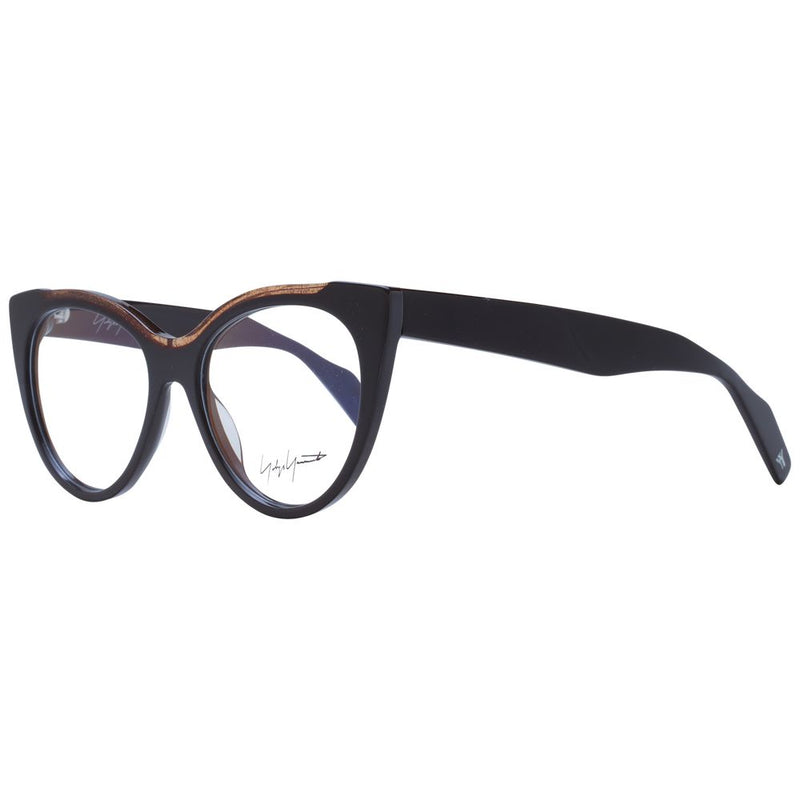 Yohji Yamamoto brown plastic cat-eye glasses frames with wood-grain accent on the brow line