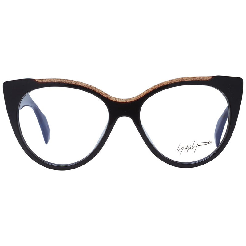 Yohji Yamamoto brown plastic cat-eye glasses frames with speckled gold browline accents