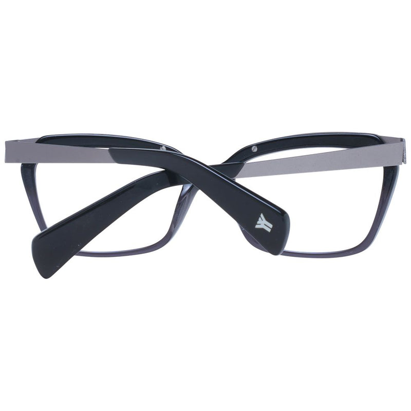 Black acetate and grey metal eyeglasses frames with folded temples