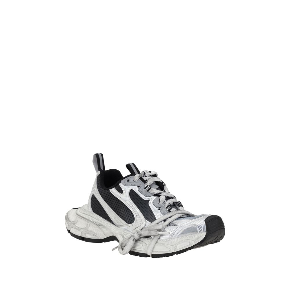 Balenciaga multicolor metallic silver and black polyethylene athletic sneakers with chunky distressed white rubber soles.