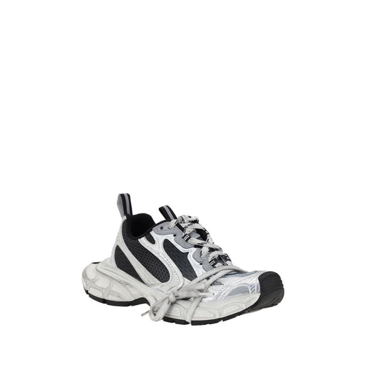 Balenciaga multicolor metallic silver and black polyethylene athletic sneakers with chunky distressed white rubber soles.