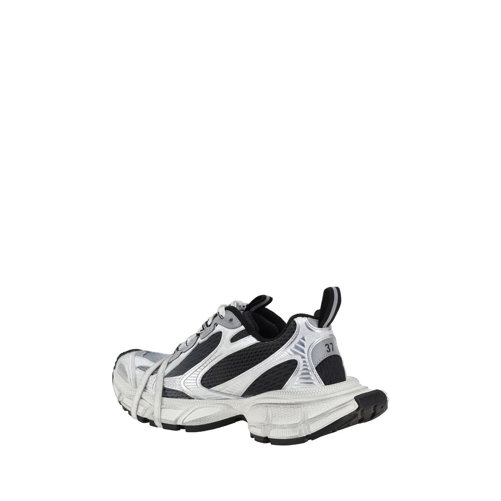 Balenciaga multicolor polyethylene athletic sneaker in silver, black, and white with a chunky, layered design.