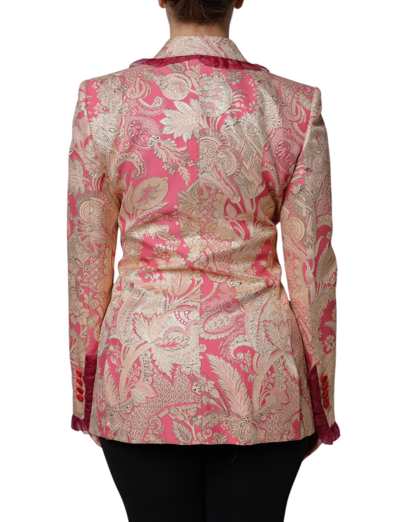 Pink and gold jacquard nylon blazer jacket with a tailored style