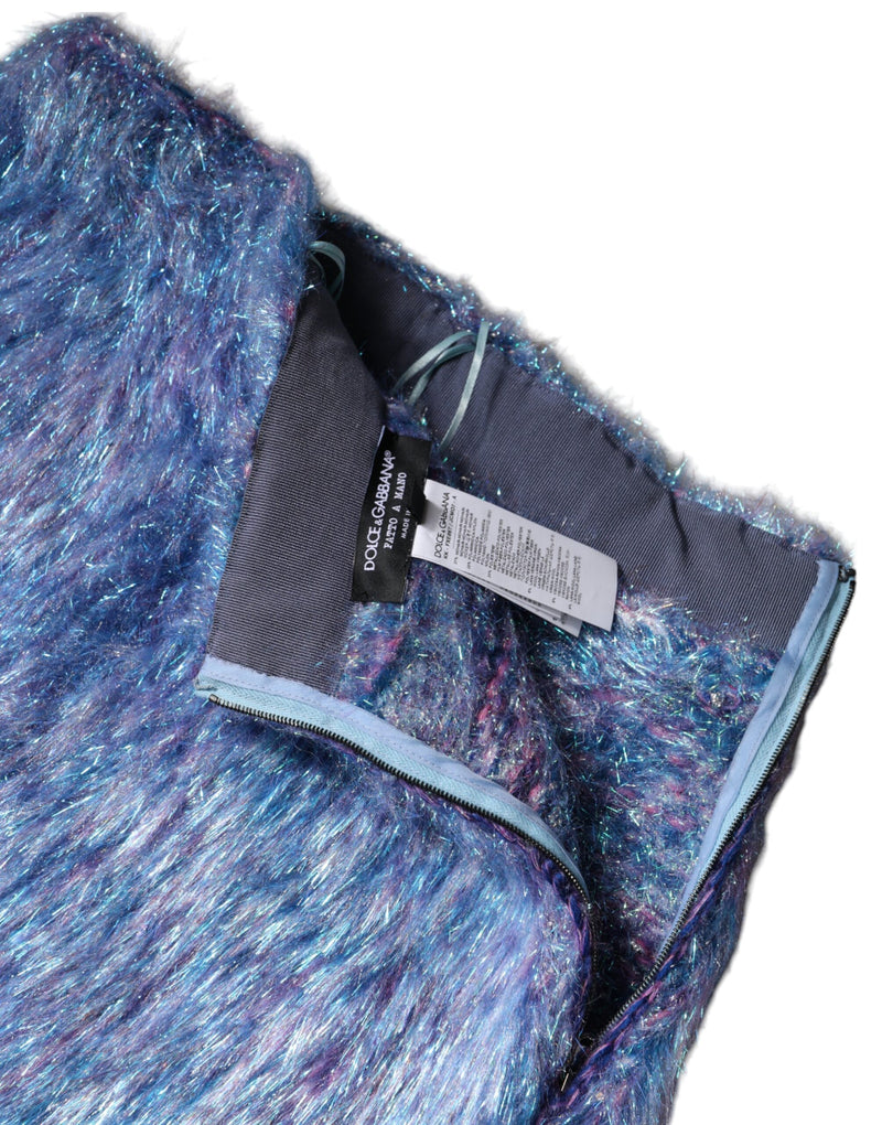 Dolce & Gabbana multicolor plush high-waist mini skirt with a zipper closure and brand label