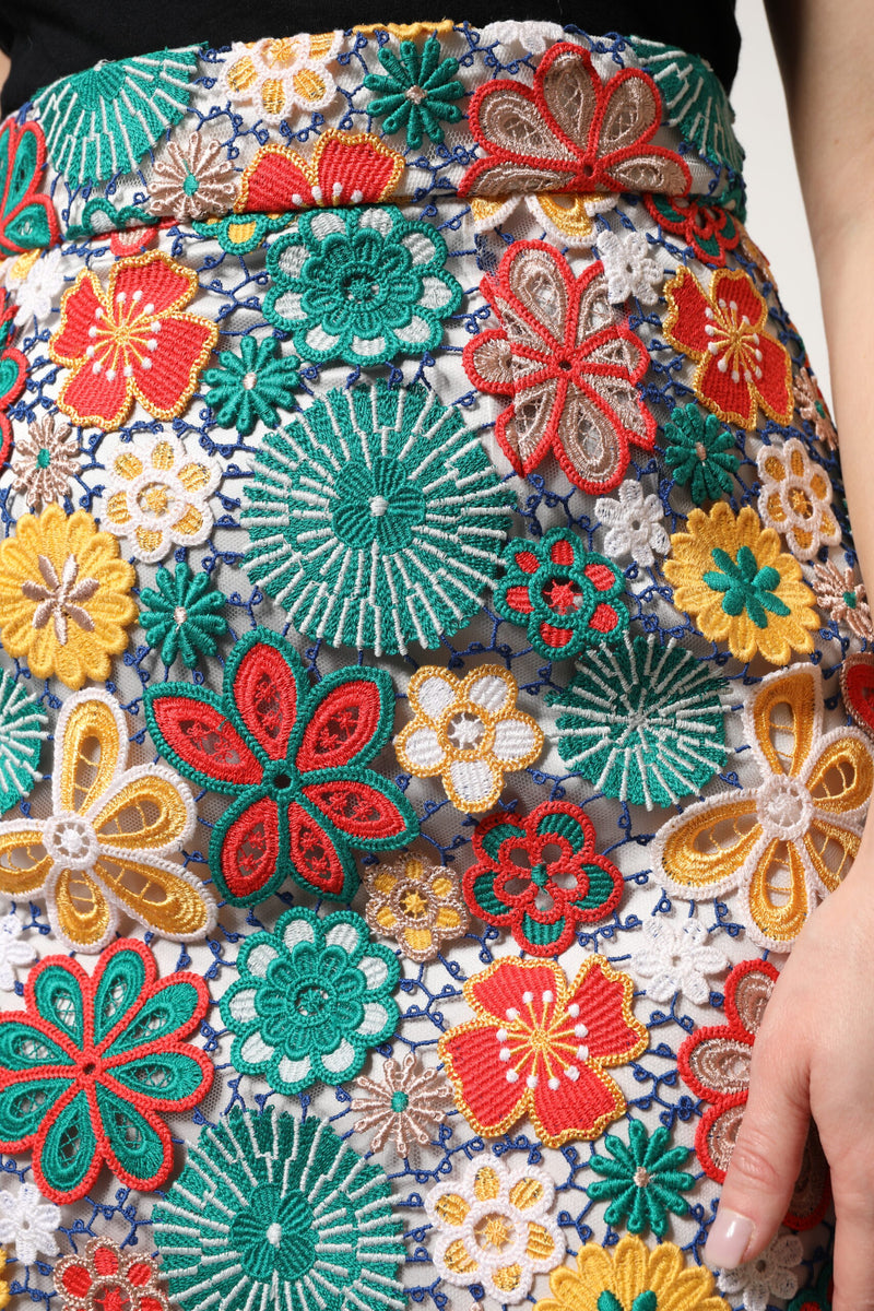 Multicolor floral lace high waist mini skirt