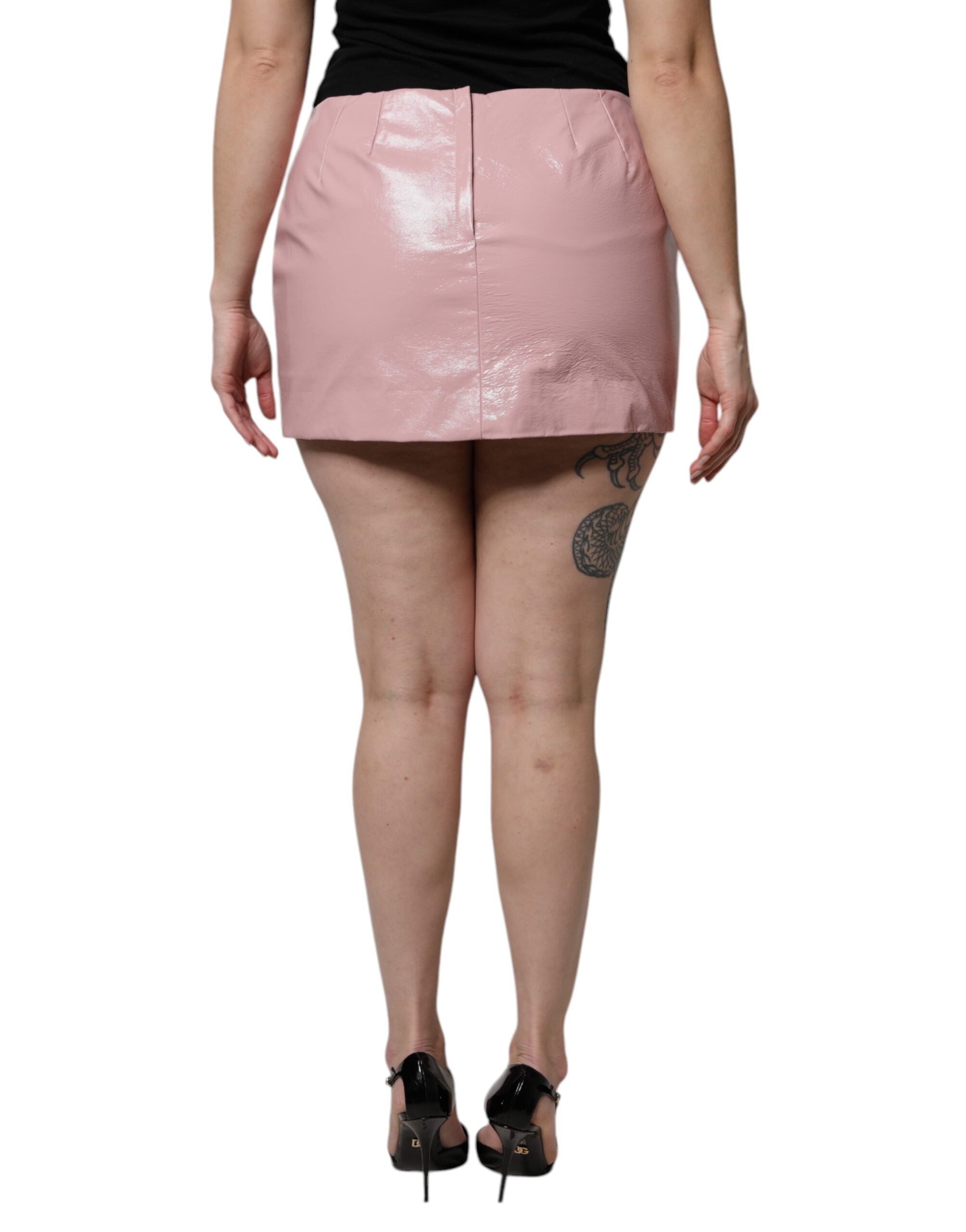 Dolce & Gabbana Glossy Pink Cotton High Waist Mini Skirt
