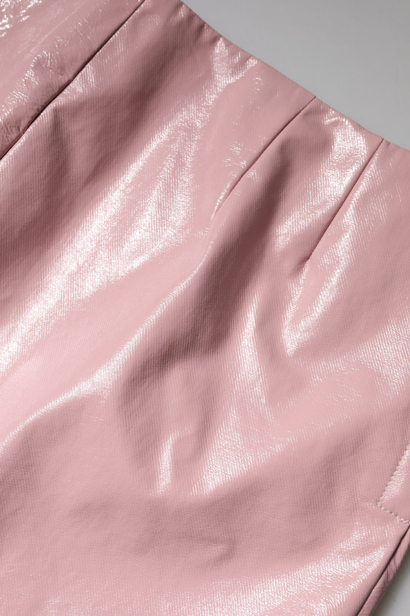 Glossy pink cotton high waist mini skirt