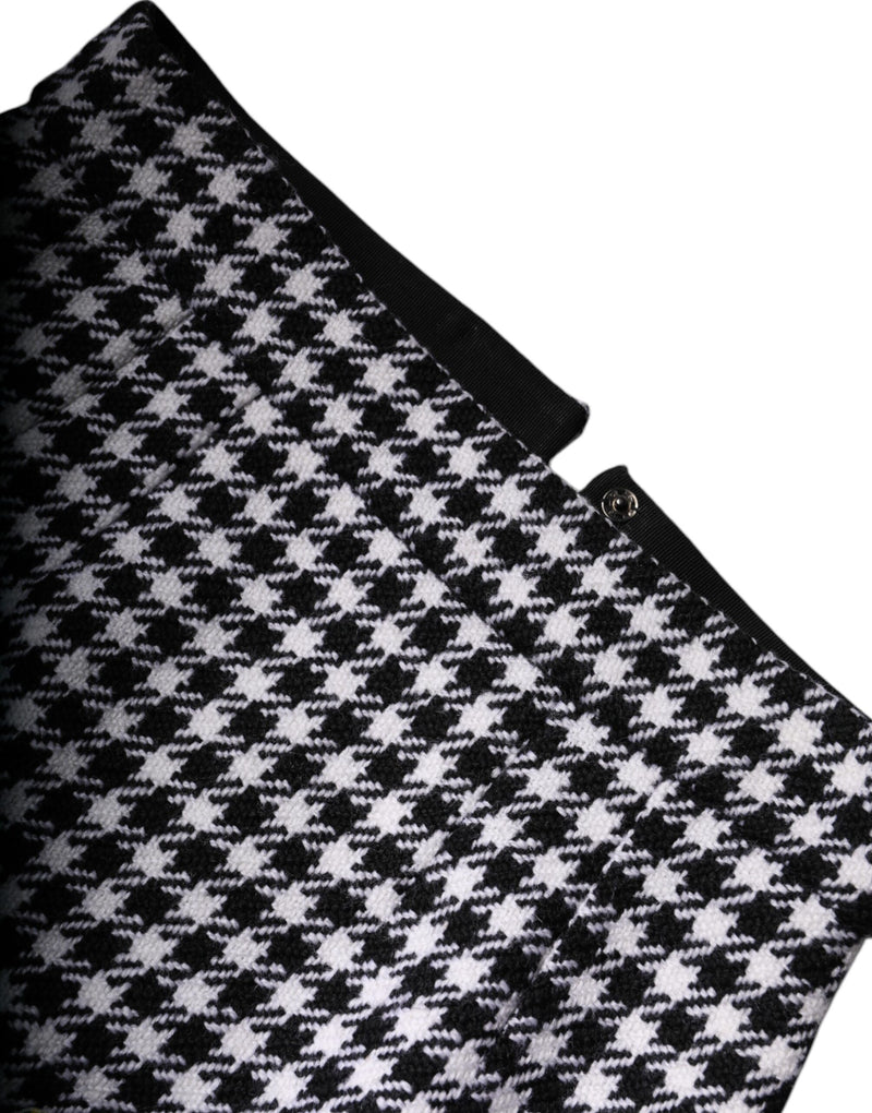 Black and white houndstooth wool skirt with high waist
