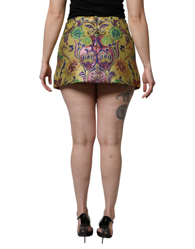 Multicolor floral jacquard mid-waist mini skirt viewed from the back