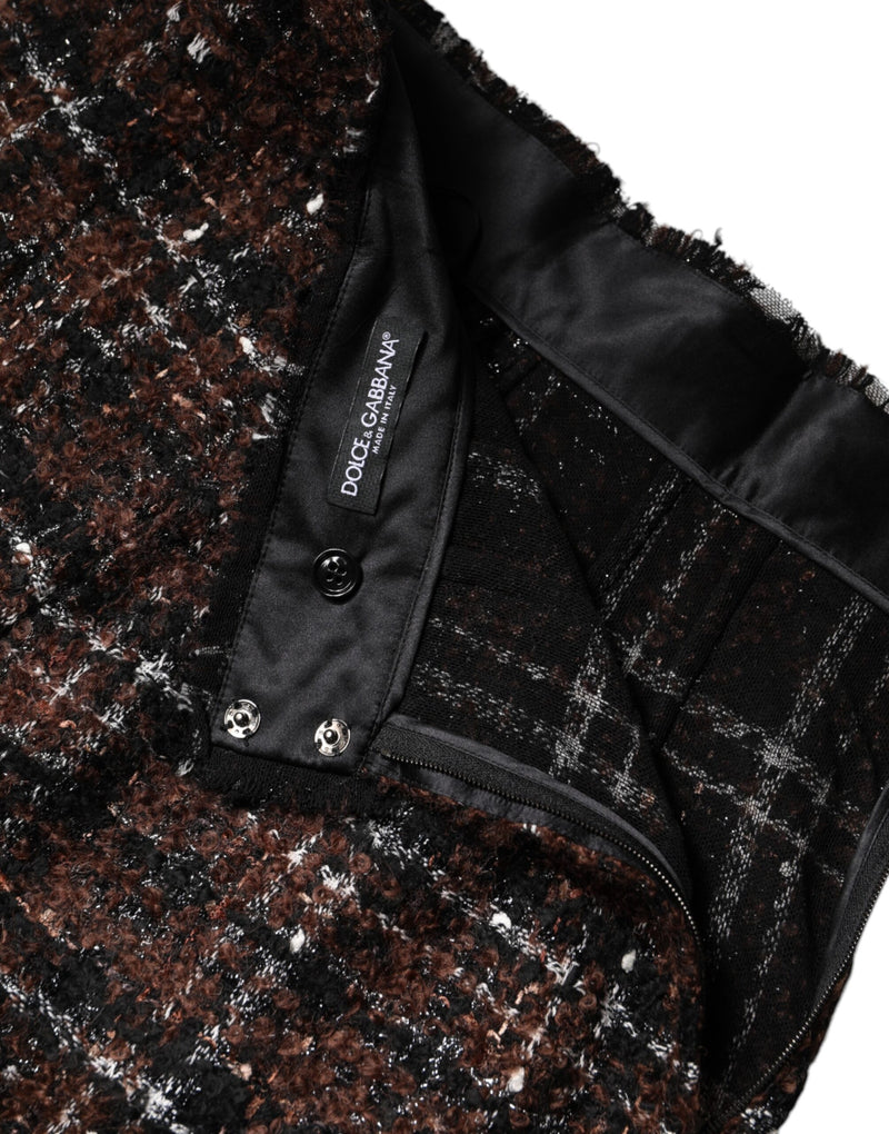 Multicolor tartan tweed high-waist pencil skirt interior showing Dolce & Gabbana brand label