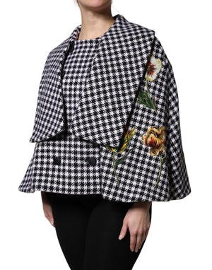 Dolce & Gabbana Black White Monochrome Patterned Floral Cape Jacket