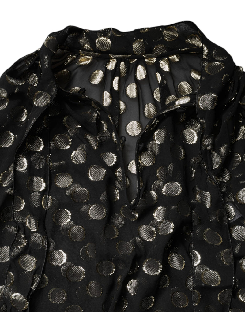 Dolce & Gabbana Black Sheer Tied Neck Polka Dots Blouse Top