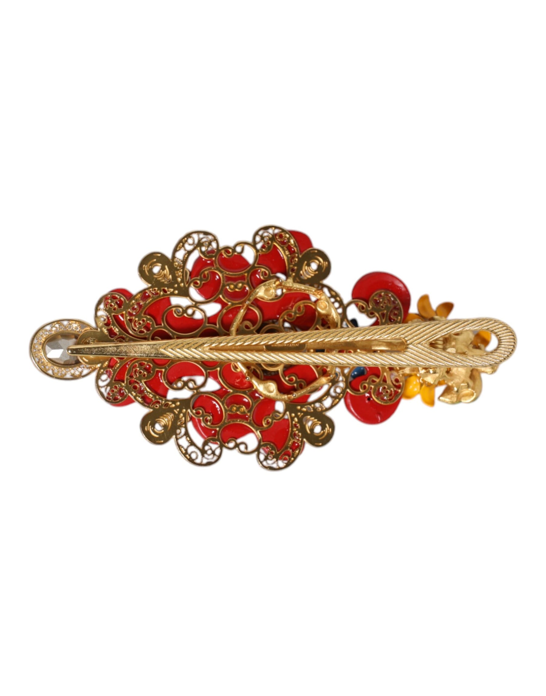 Dolce & Gabbana Multicolor Spring CARRETTO Gold Brass Crystal Hair Clip