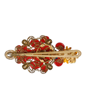 Dolce & Gabbana Multicolor Spring CARRETTO Gold Brass Crystal Hair Clip
