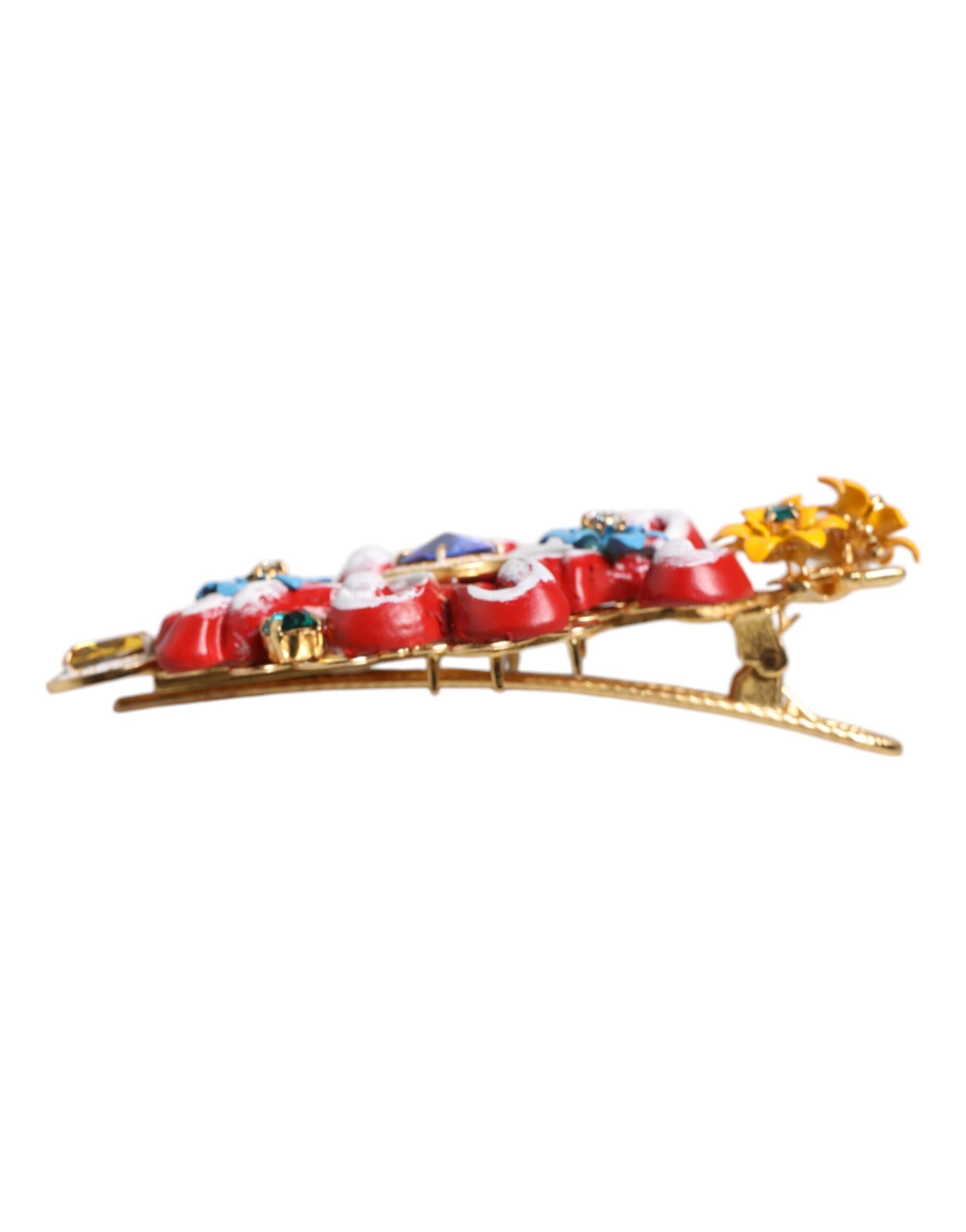 Dolce & Gabbana Multicolor Spring CARRETTO Gold Brass Crystal Hair Clip