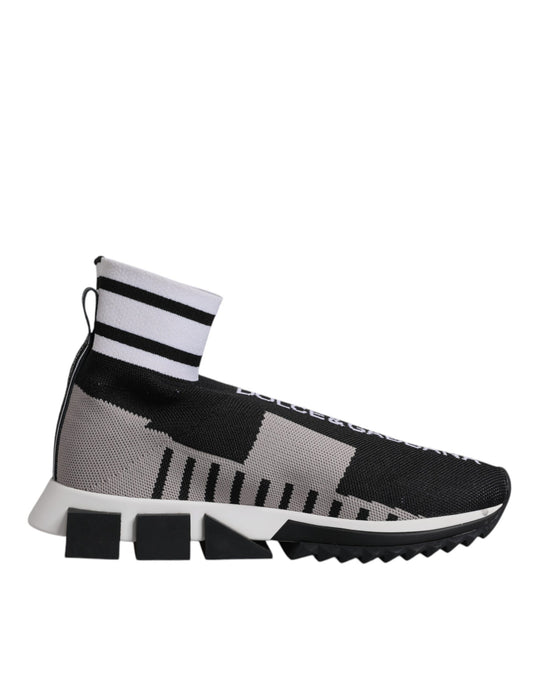 Dolce & Gabbana Sorrento slip-on sneaker in black and gray knit with white striped collar and chunky white/black sole.
