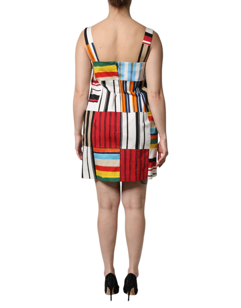 Dolce & Gabbana multicolored striped cotton sleeveless mini dress with wide straps shown from the back