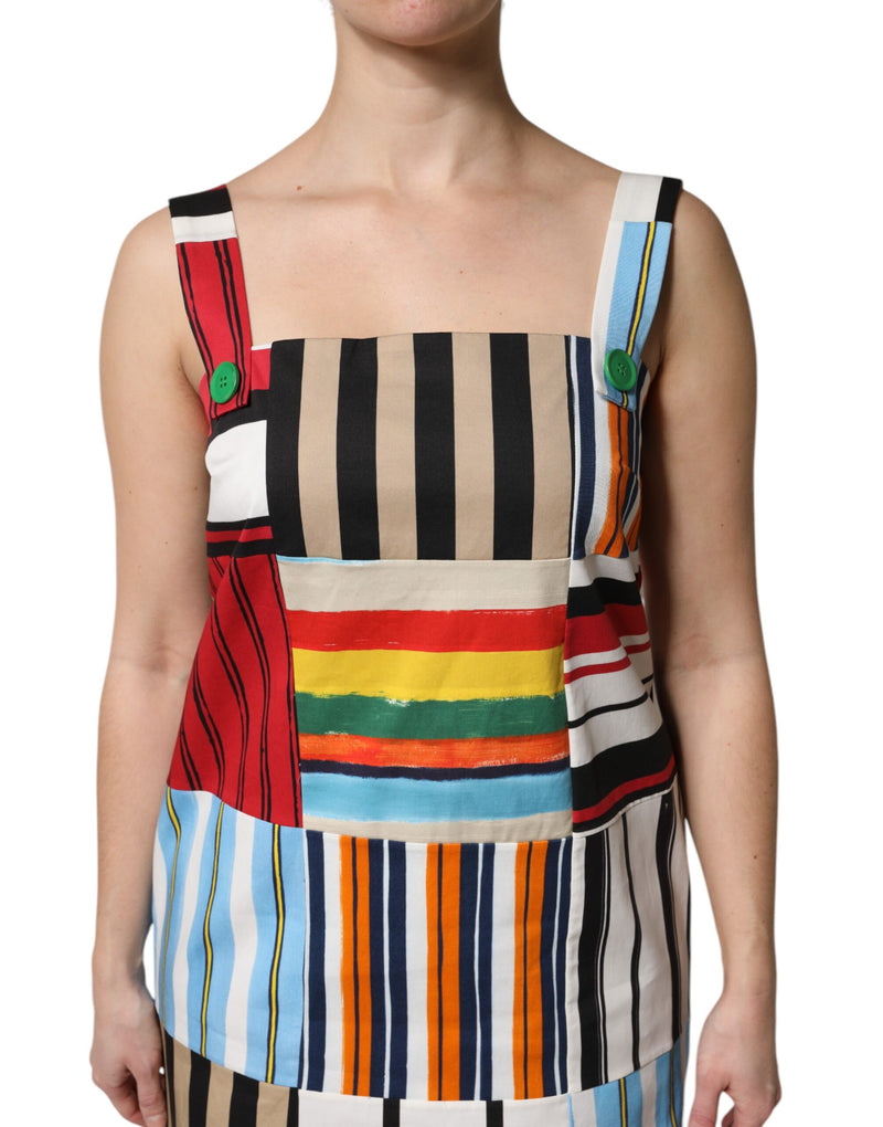 Dolce & Gabbana multicolored striped cotton sleeveless dress with green buttons