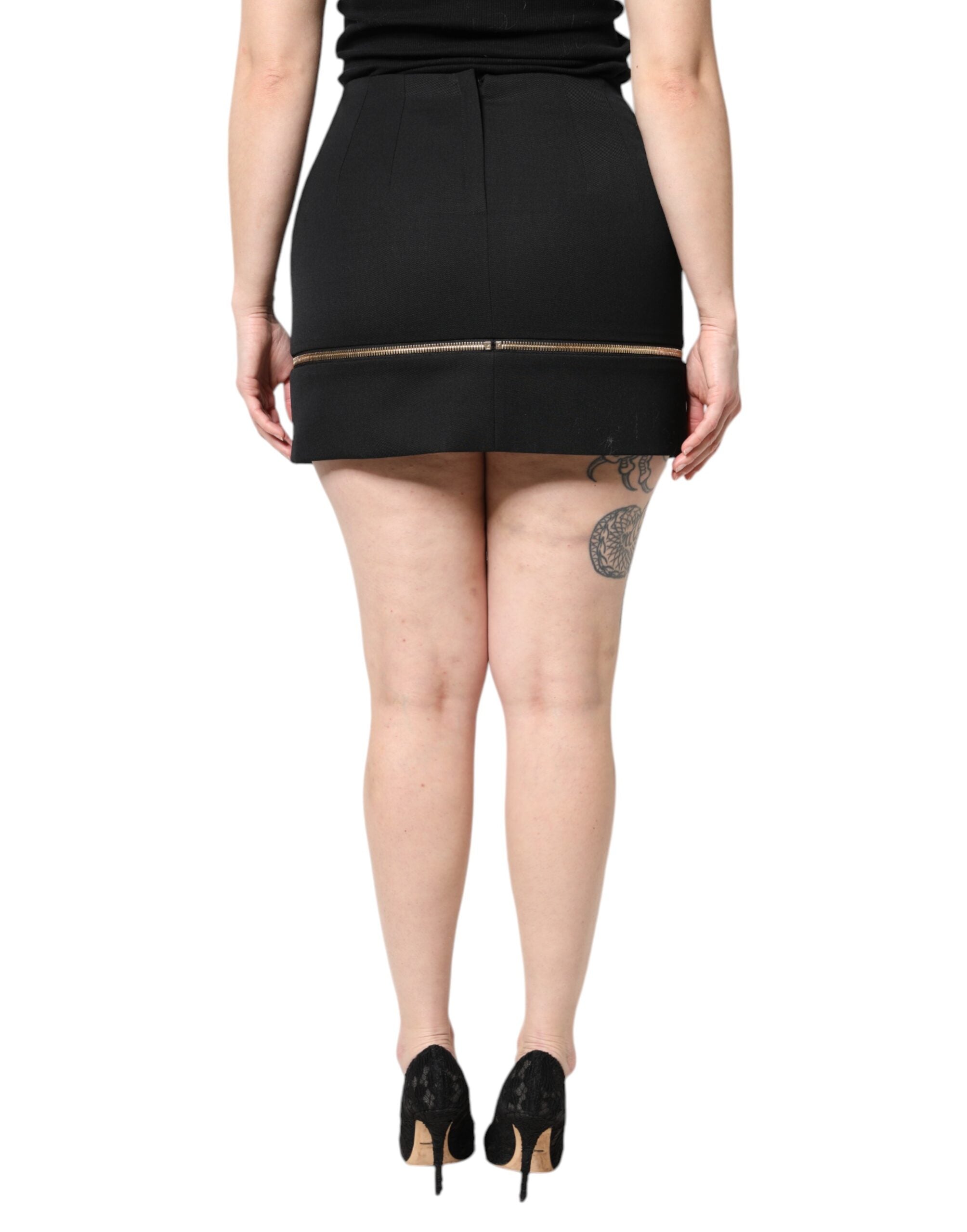 Dolce & Gabbana Black Virgin Wool High Waisted Mini Skirt