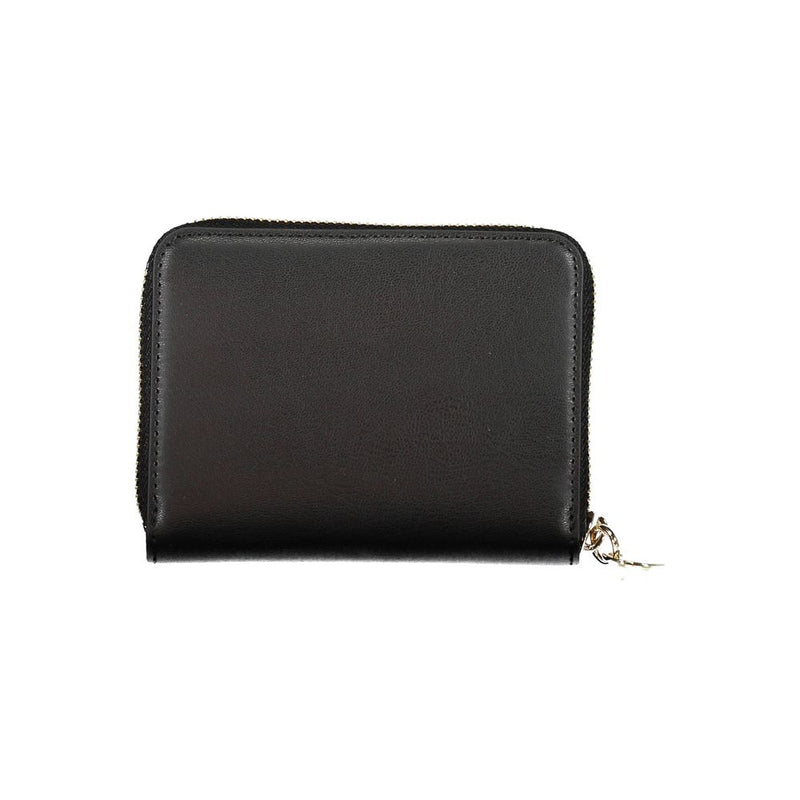 Black faux leather zip-around women's wallet