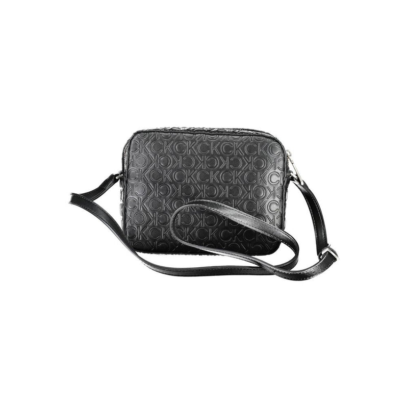 Black polyester Calvin Klein shoulder bag with debossed monogram print and thin strap