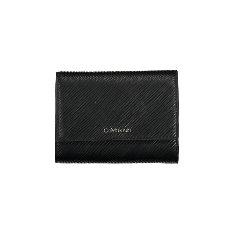 Black textured polyurethane Calvin Klein women's trifold wallet
